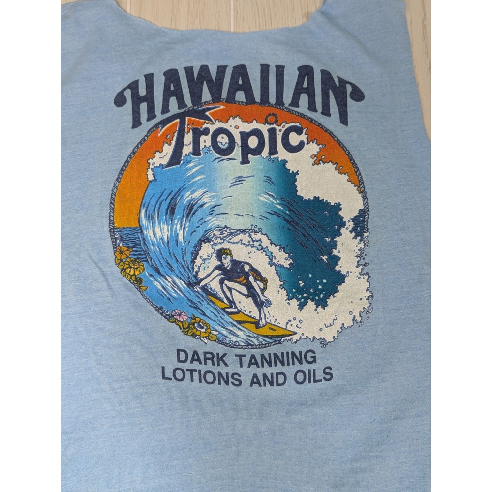 Hawaiian Tropic Sunscreen vintage CUT WORN t shirt to tank Small Myrtle Beach